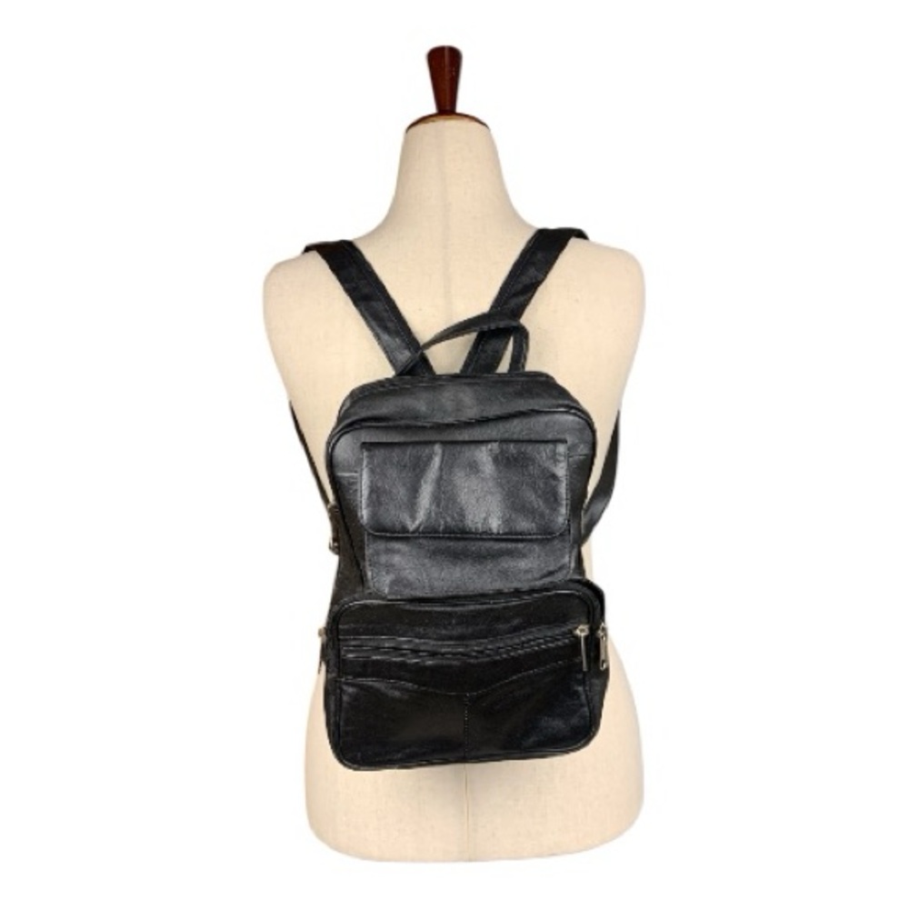 Black Faux‎ Leather Backpack Purse Adjustable Straps Shoulder Bag